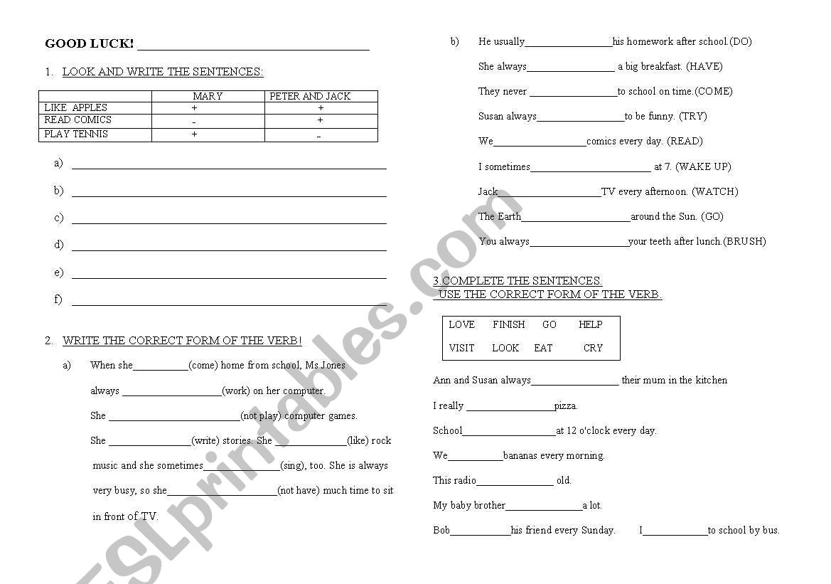  present simple worksheet worksheet