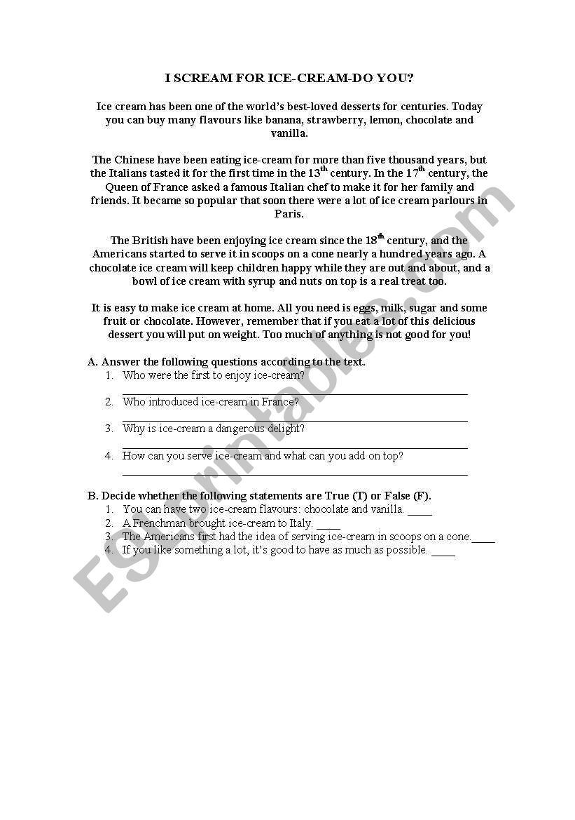 ice cream worksheet