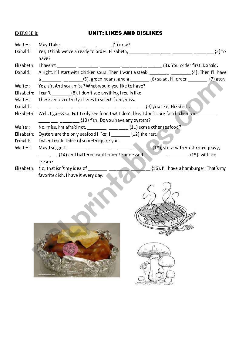 Likes and Doslikes Exercise B worksheet