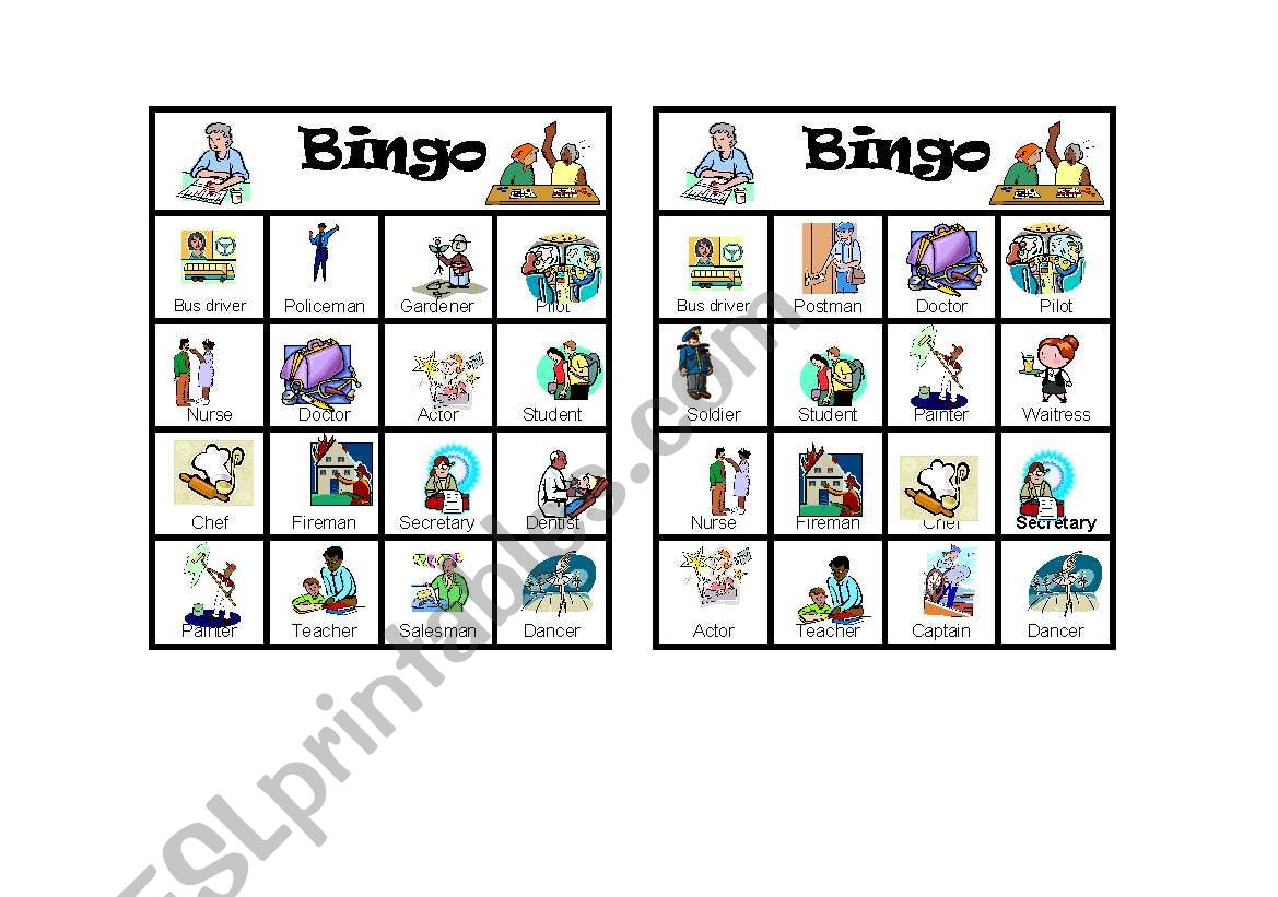 Bingo cards - Jobs - Part 2/3 worksheet