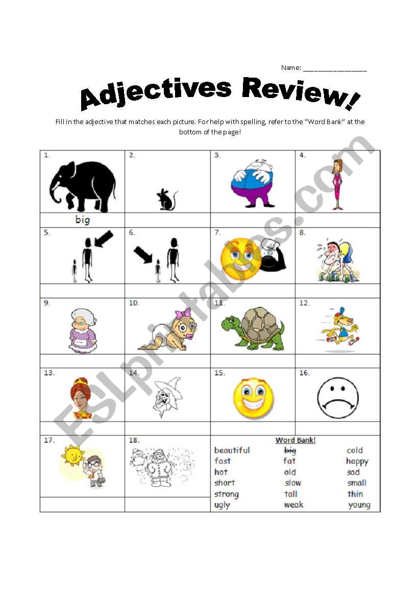 Adjectives Worksheet worksheet