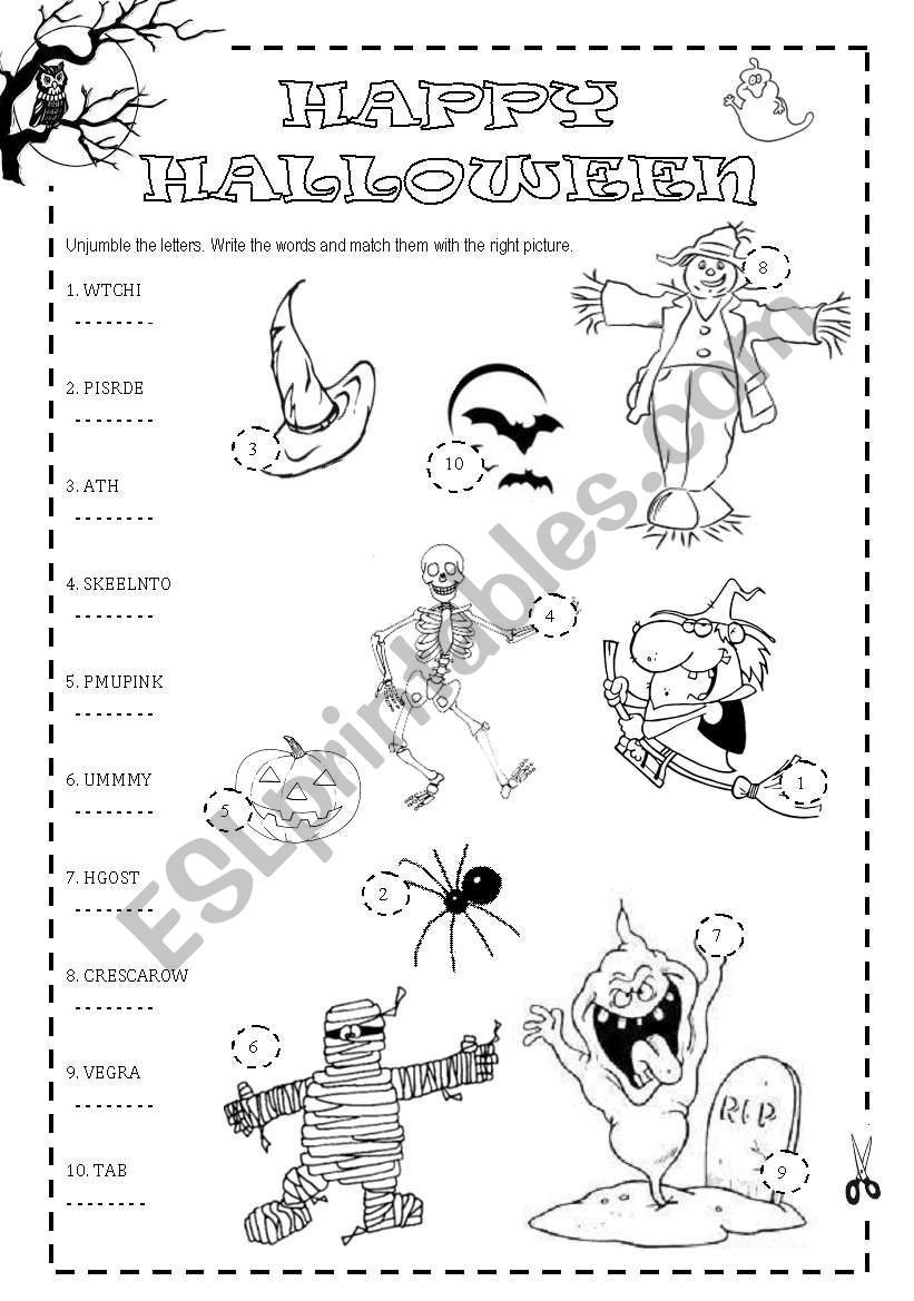 Halloween words - Unjumble worksheet