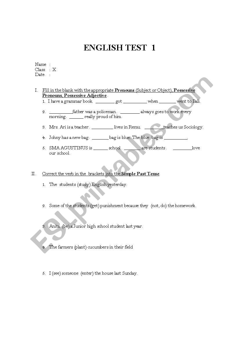 Simple past tense worksheet