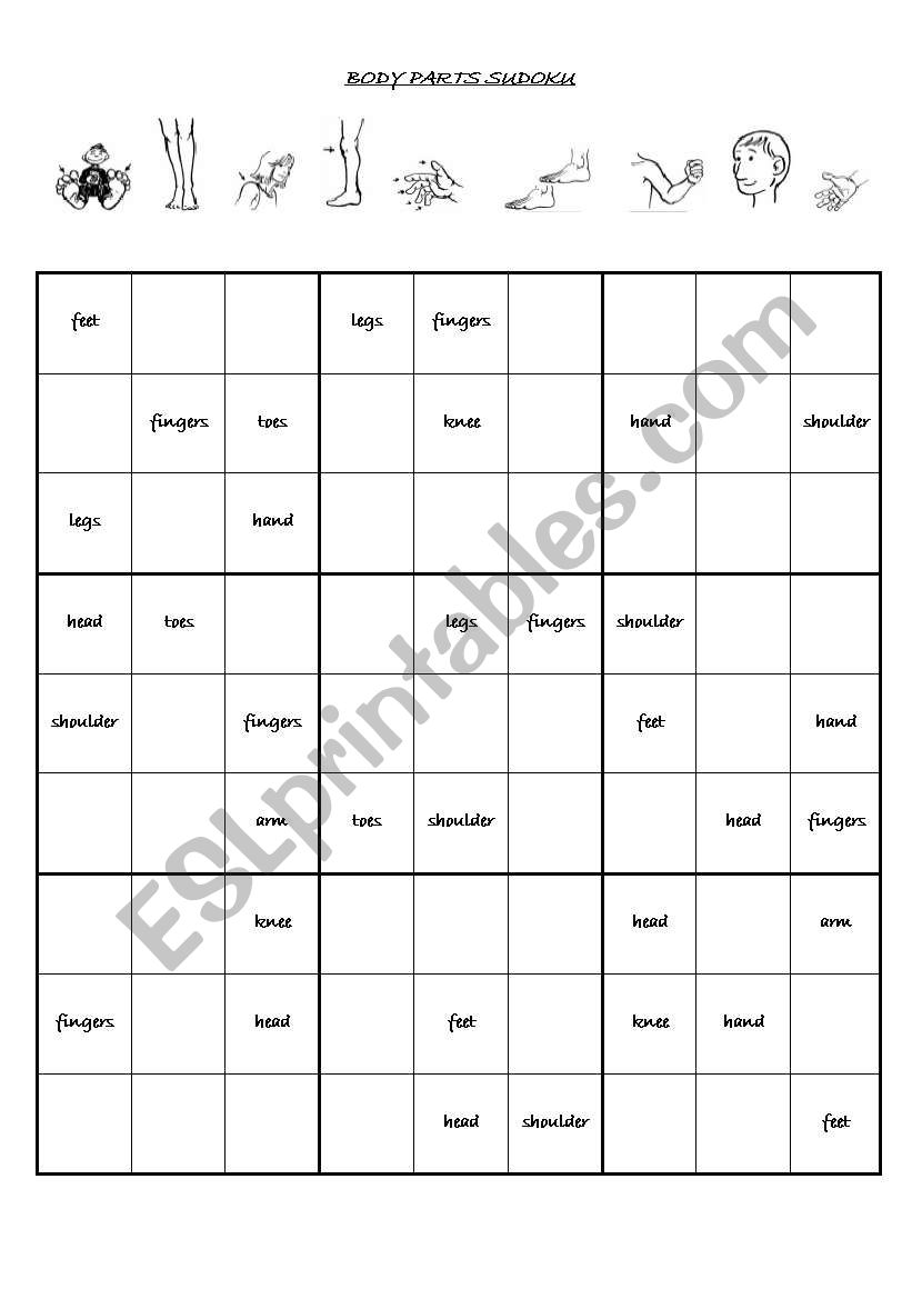 body parts on sudoku worksheet