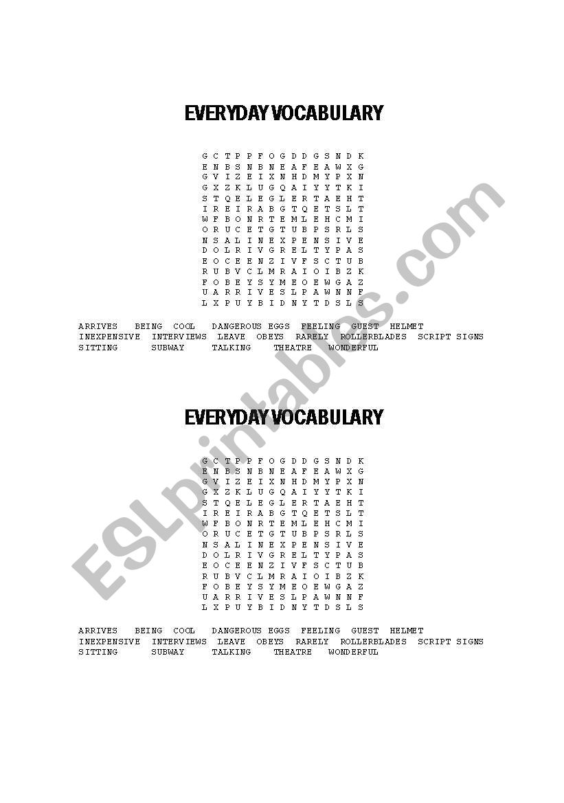 EVERYDAY VOCABULARY worksheet