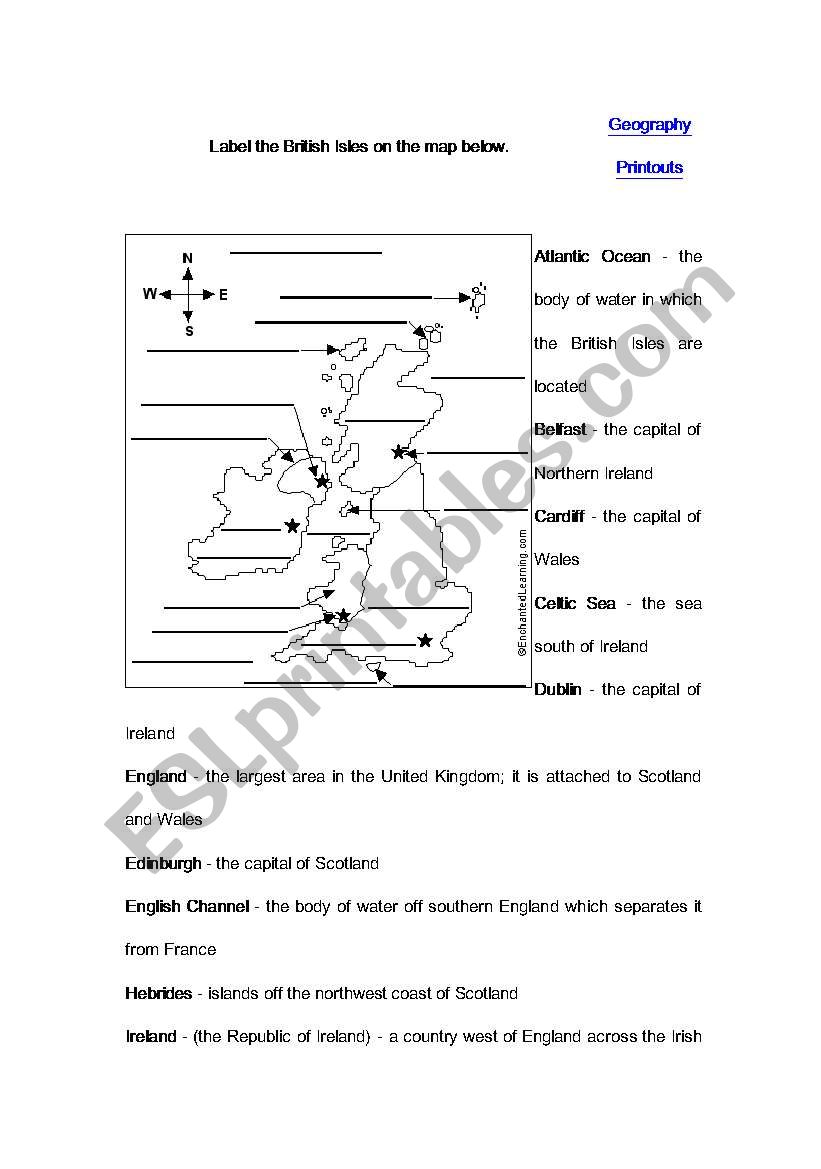 the map of The British Isles worksheet