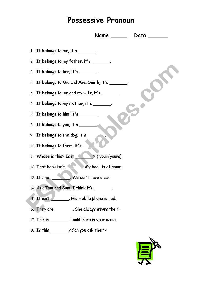 Possessive Pronoun worksheet