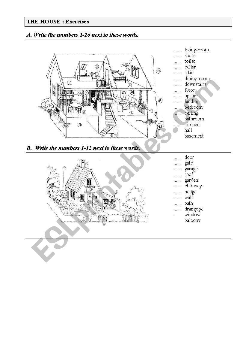 THE HOUSE : VOCABULARY EXERCISES.