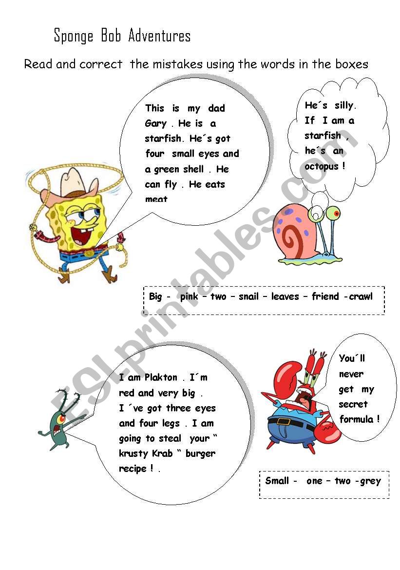 Sponge Bob adventures worksheet