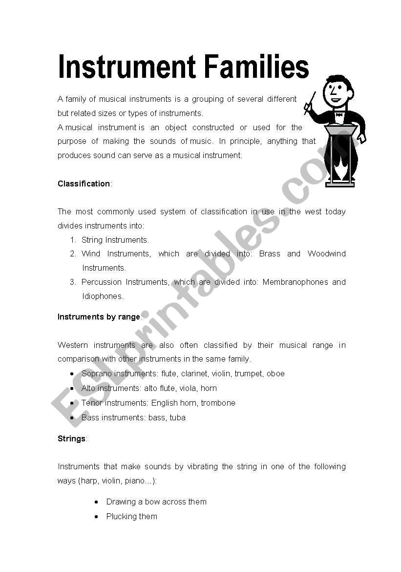 Instrument Families worksheet