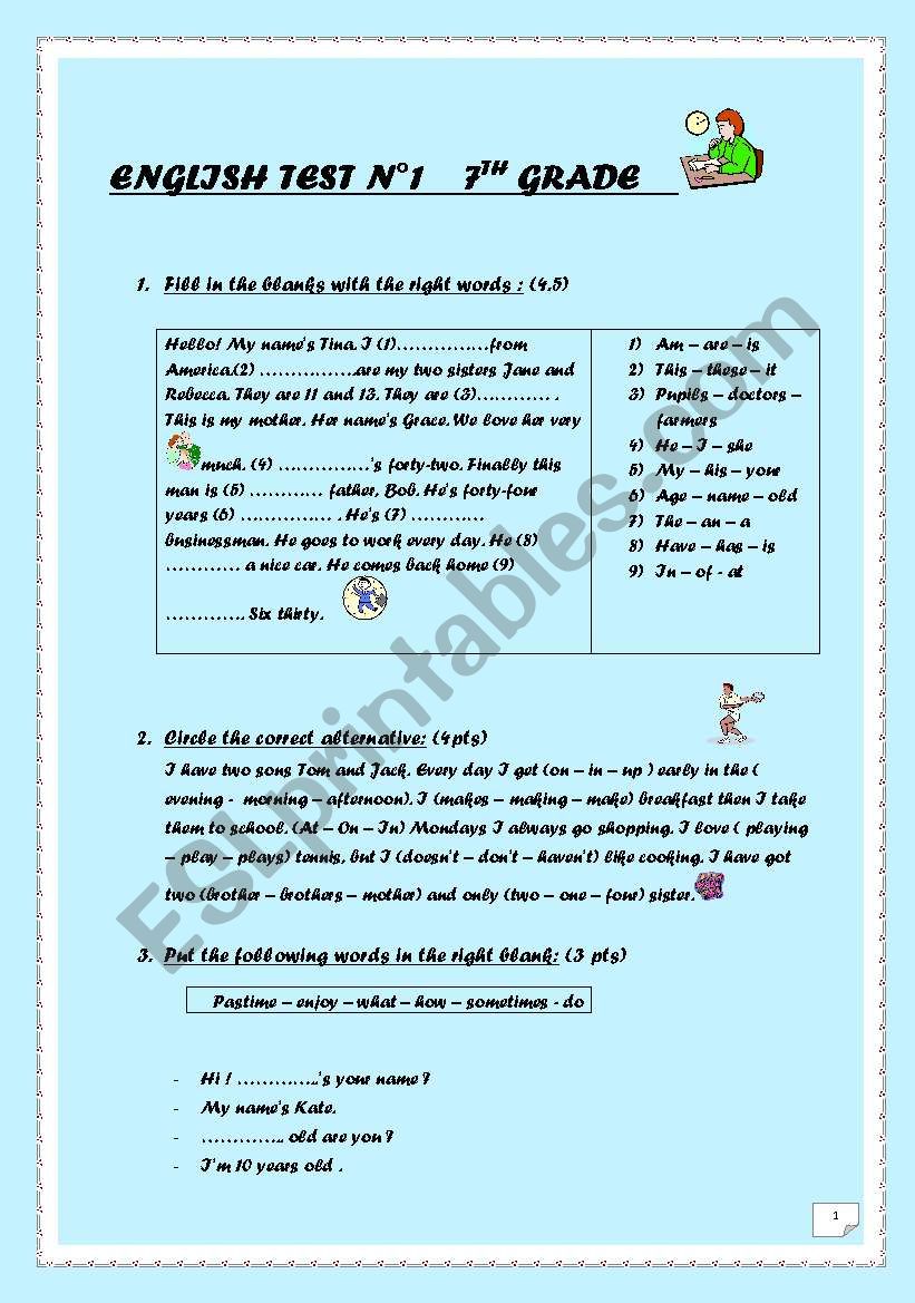 english test n 1 worksheet