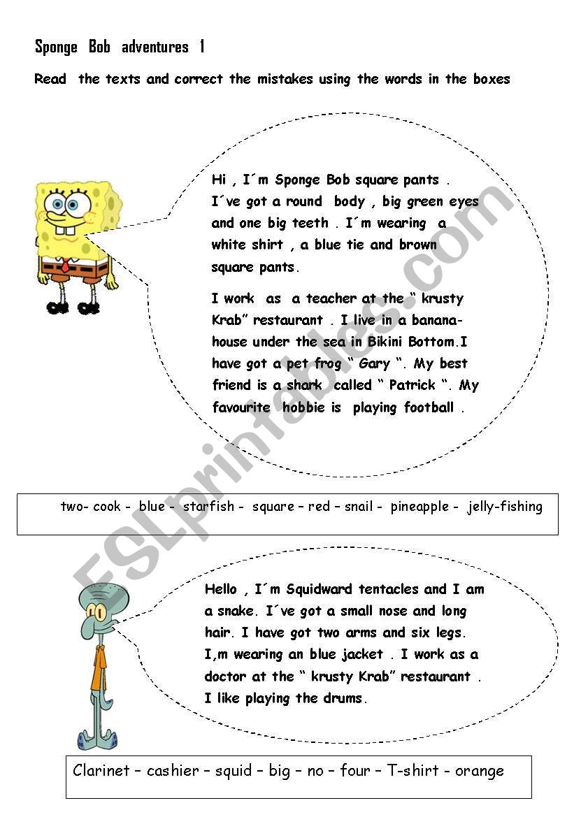 Sponge Bob adventures 1 worksheet