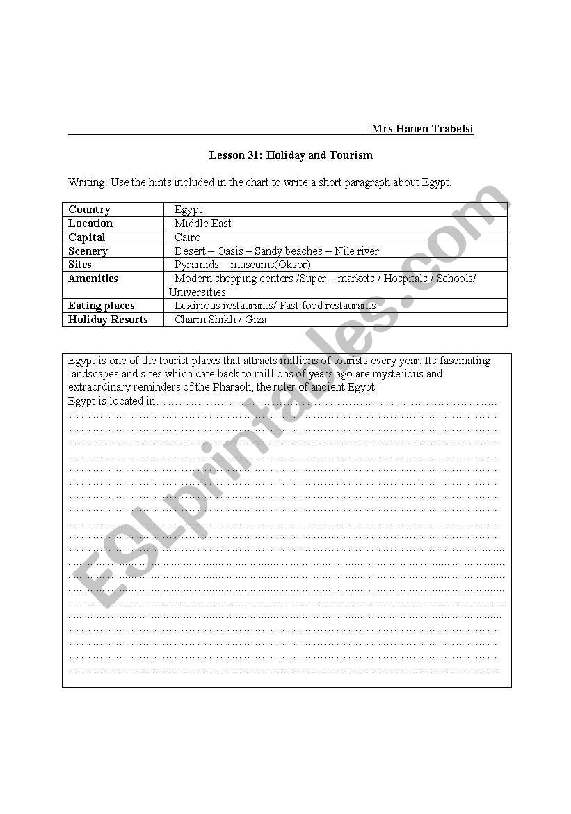 Holidays and tourism worksheet