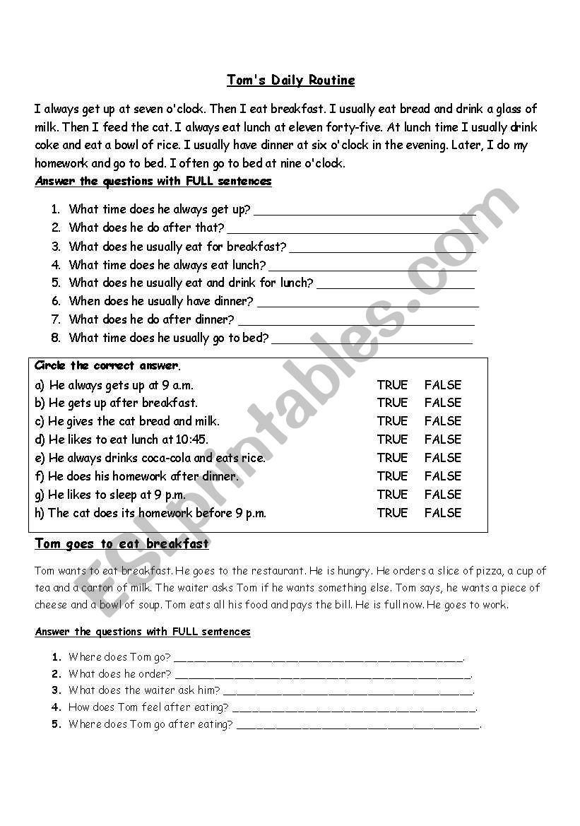 Daily Routines worksheet