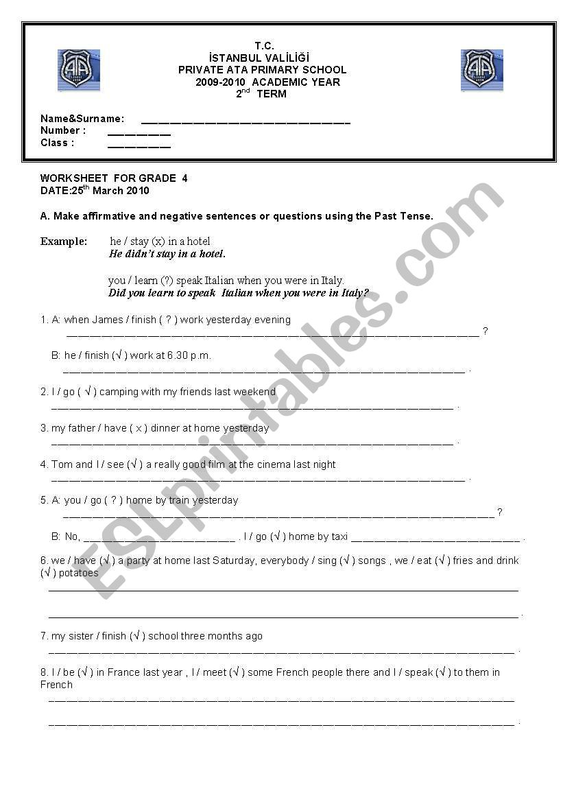 PAST SIMPLE revision worksheet