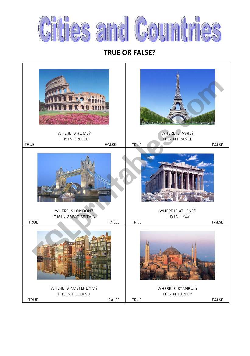 Cities and Countries  worksheet