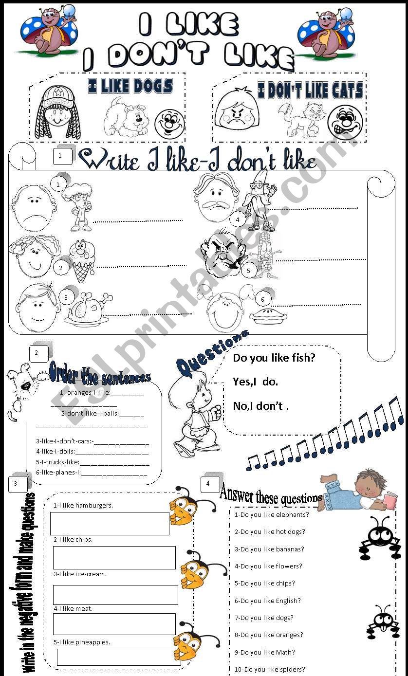 likes and dislikes worksheet