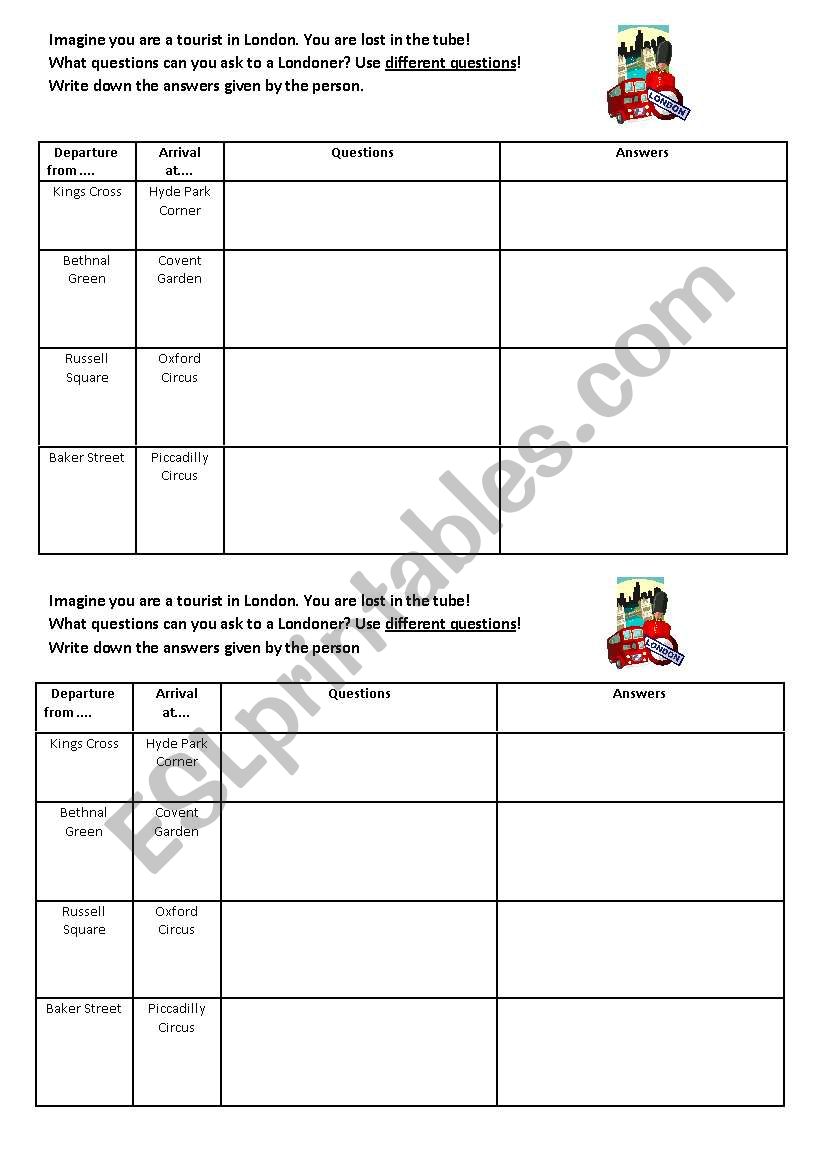 pair work london worksheet