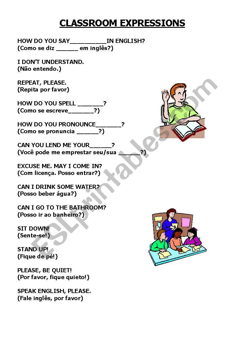 USEFUL CLASSROOM EXPRESSIONS worksheet