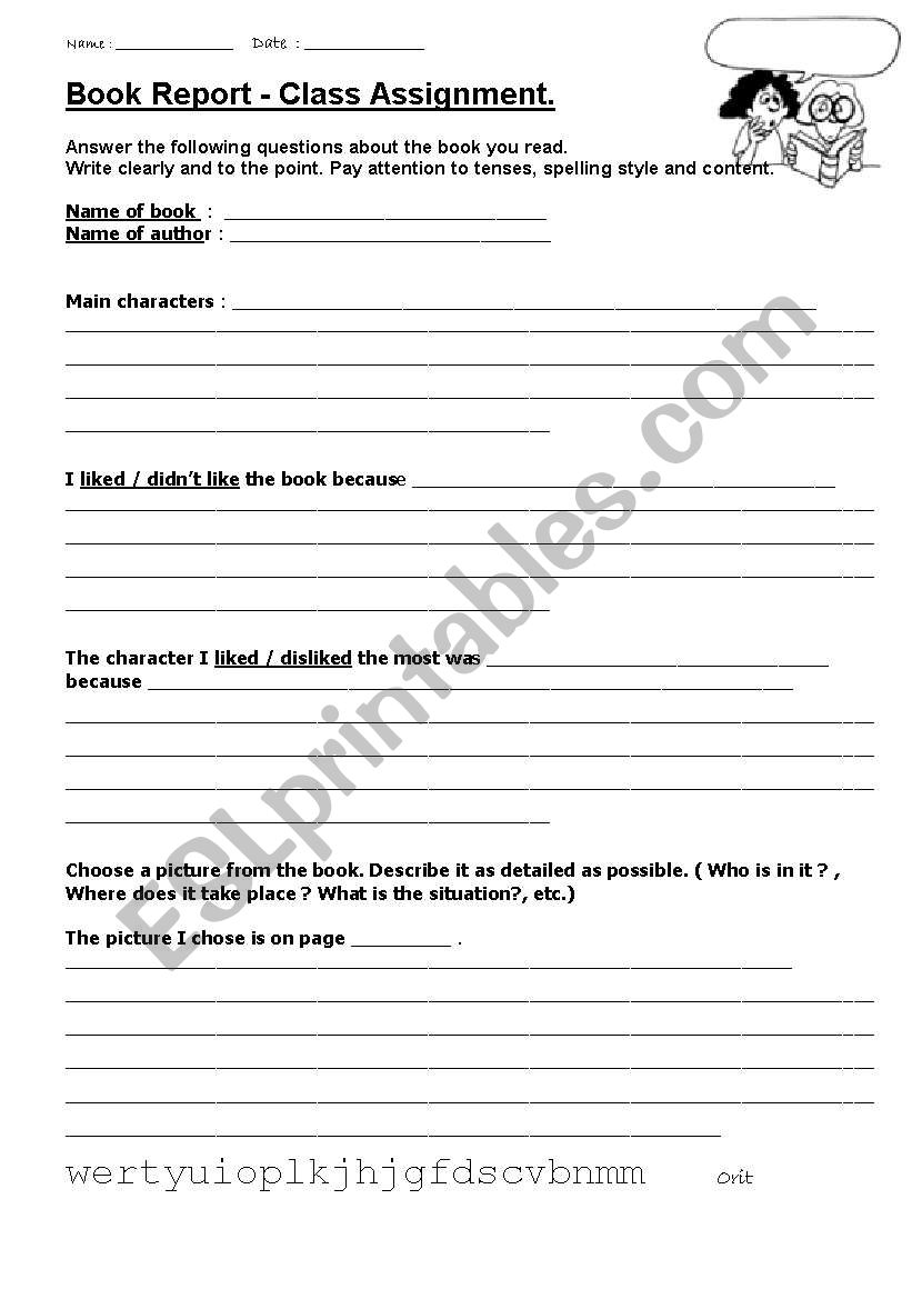 Book Report worksheet