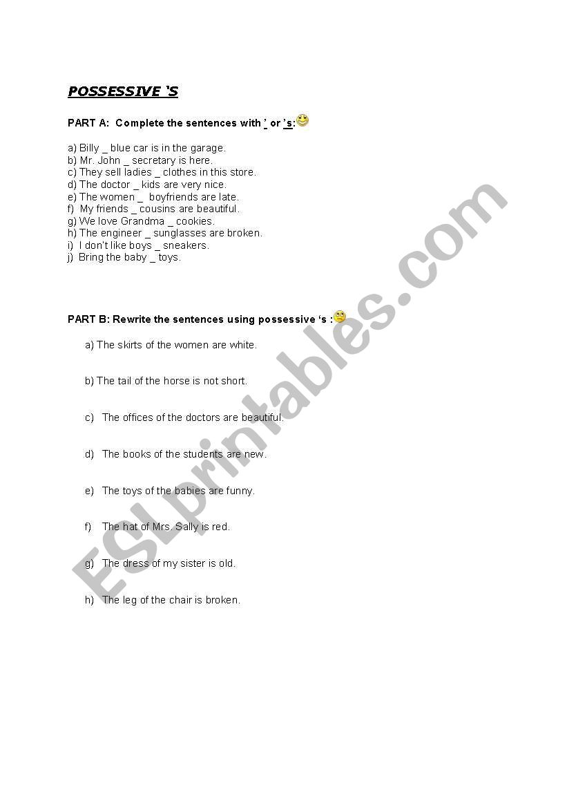 Possessive  ´s worksheet