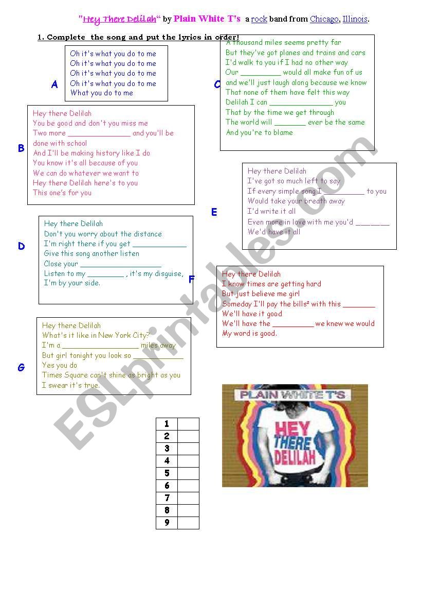 Song: Hey there Delilah by the Plain White TÂ´s