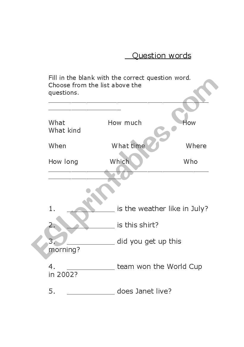 Question Words worksheet