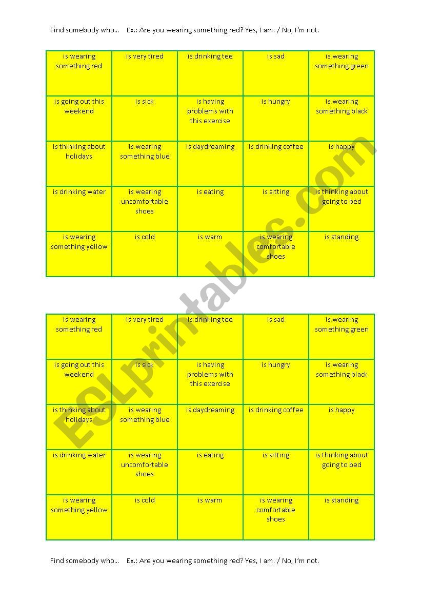 peoples bingo - present continuous speaking exercise