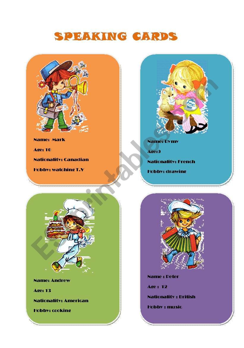 SPEAKING CARDS worksheet