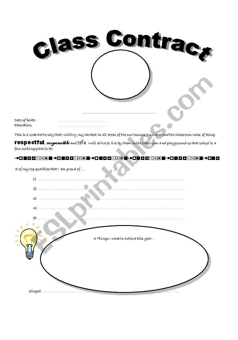 P7/6 Class Contract worksheet