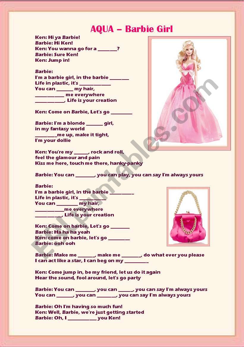 Barbie Girl Song by Aqua worksheet