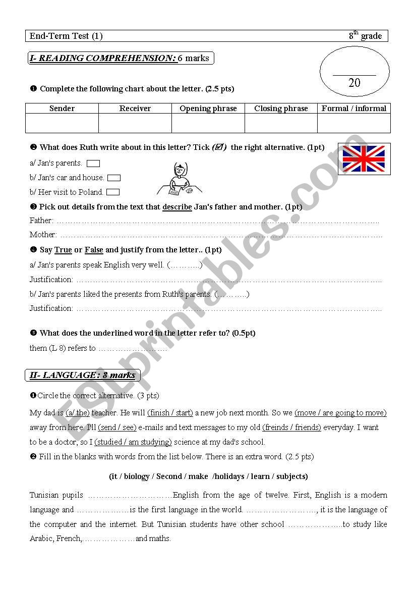 reading comprehension writing test