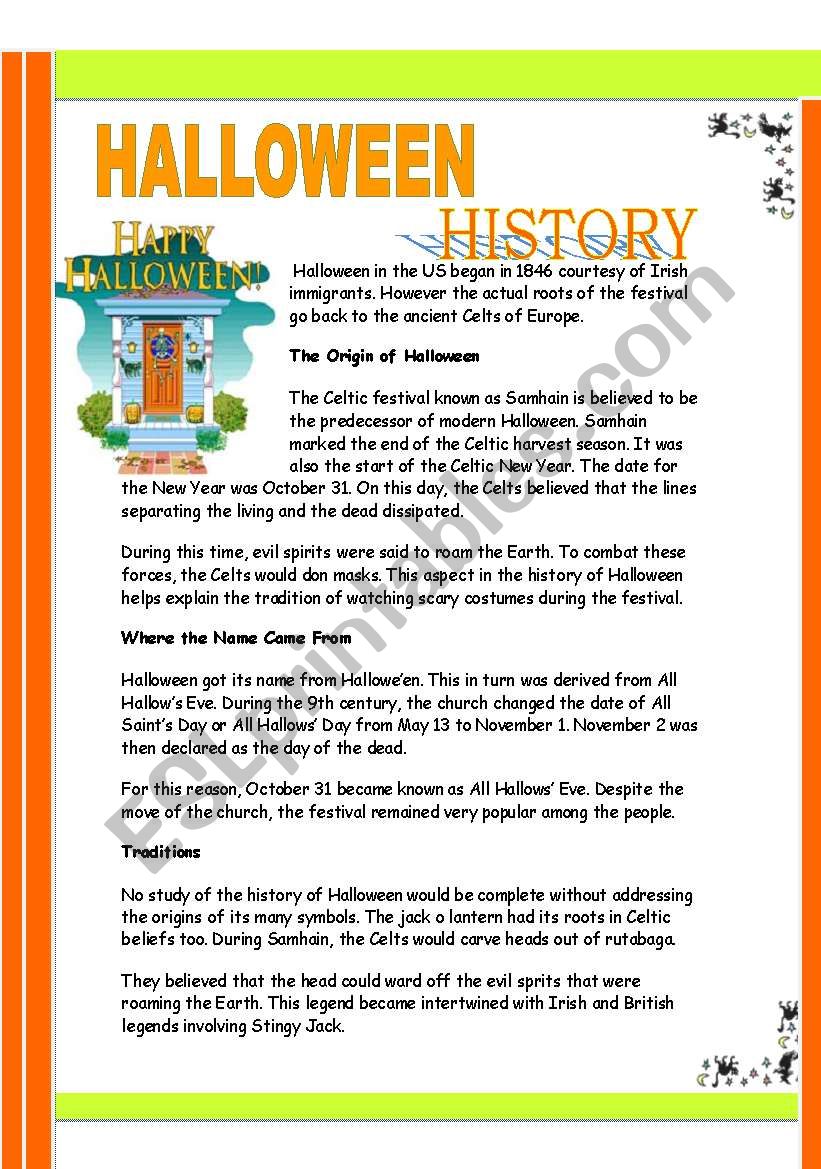 The History of Halloween worksheet