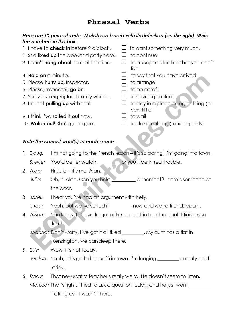 Phrasal Verbs - Exercises worksheet