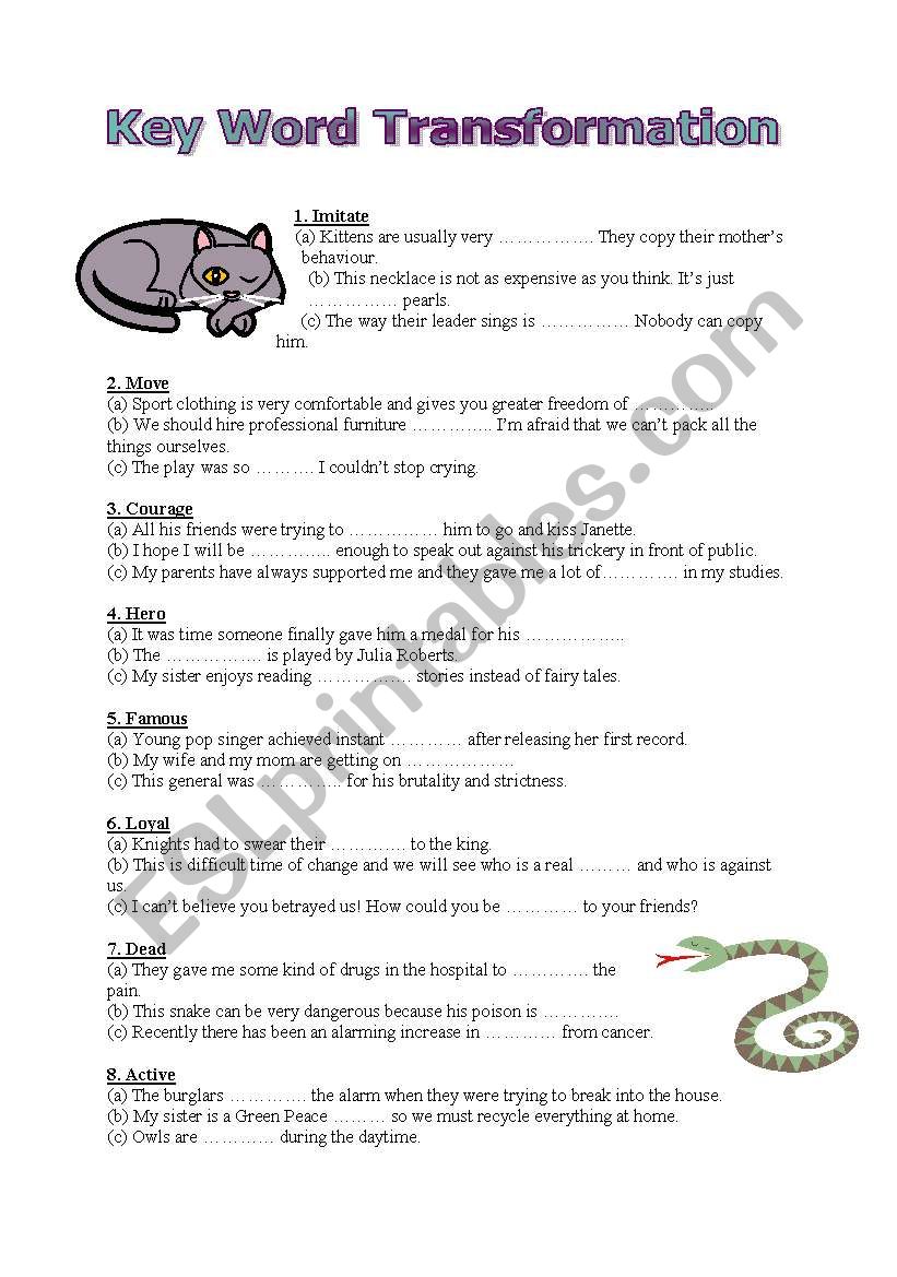 Key word transformation worksheet