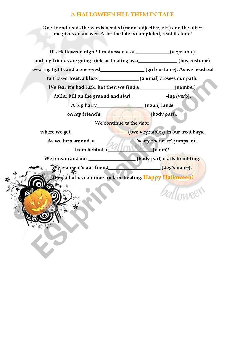 Halloween gap fill worksheet