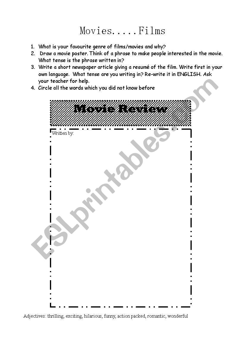 movie review worksheet