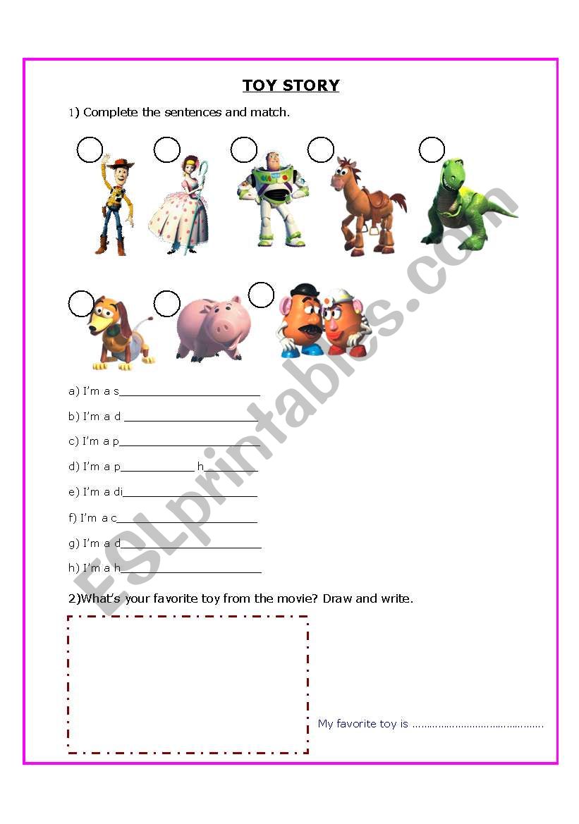 Toys from the movie Toy Story worksheet