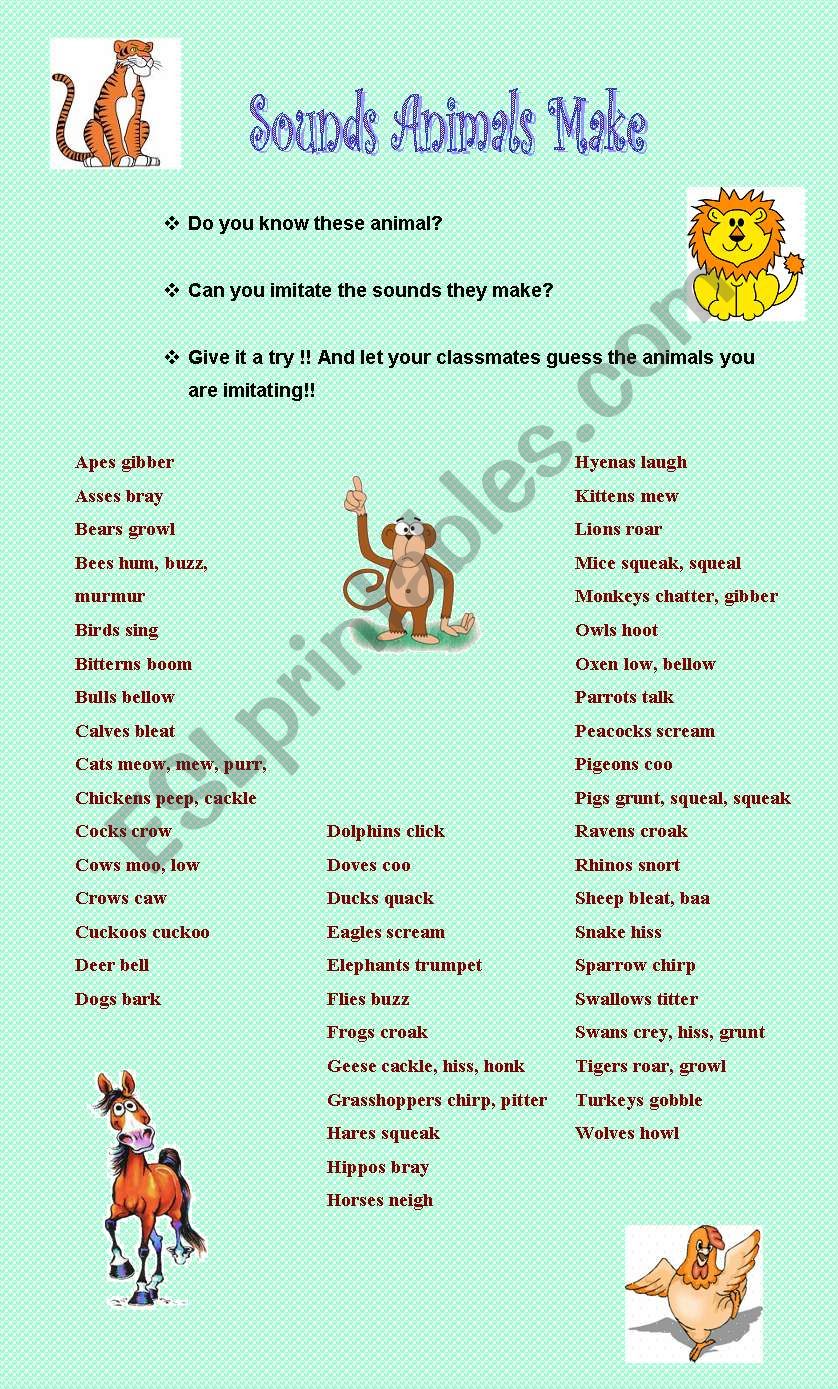 Sounds animals make worksheet