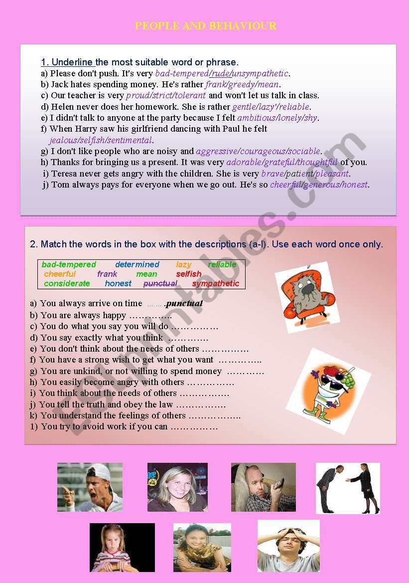 People and Behaviour worksheet