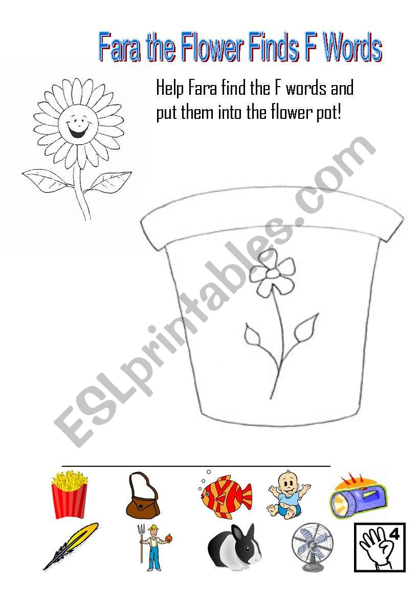 Fara the Flower Finds F Words worksheet