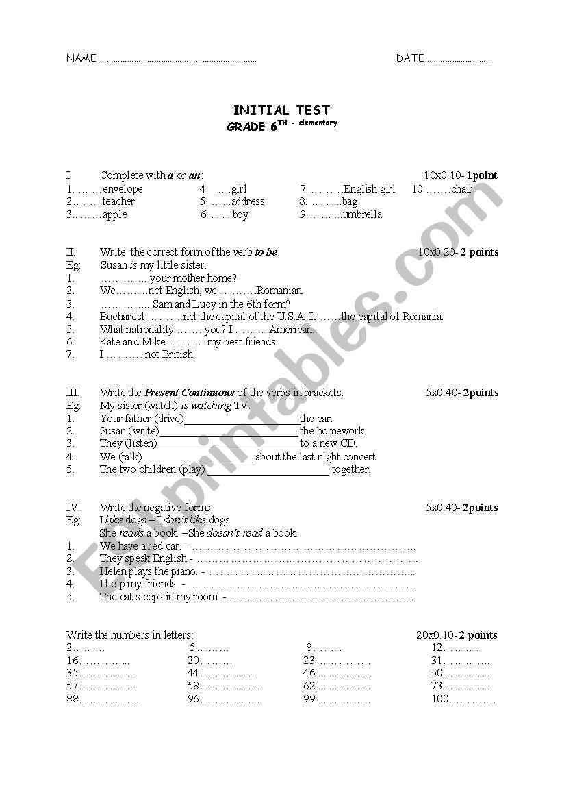 english-worksheets-initial-test-paper-6th-grade