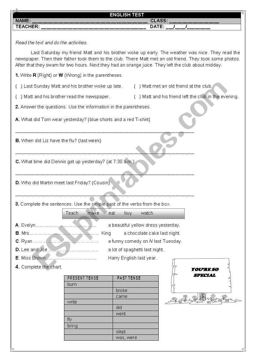 TEXT WITH WH QUESTIONS AND SIMPLE PAST