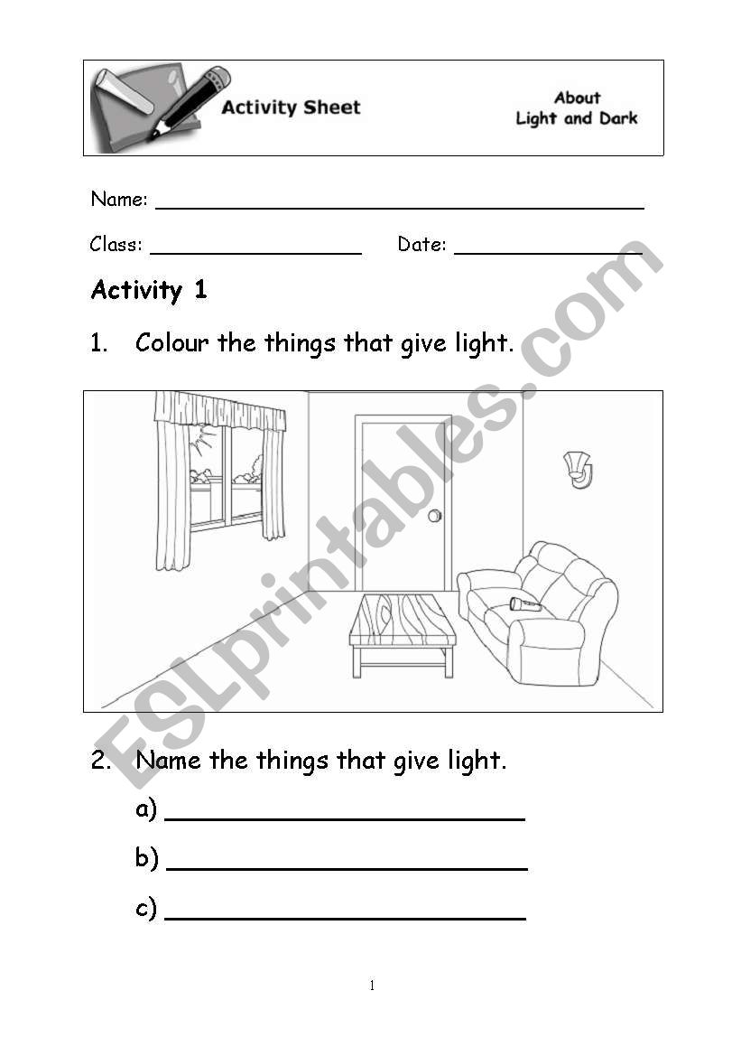 light and dark worksheet