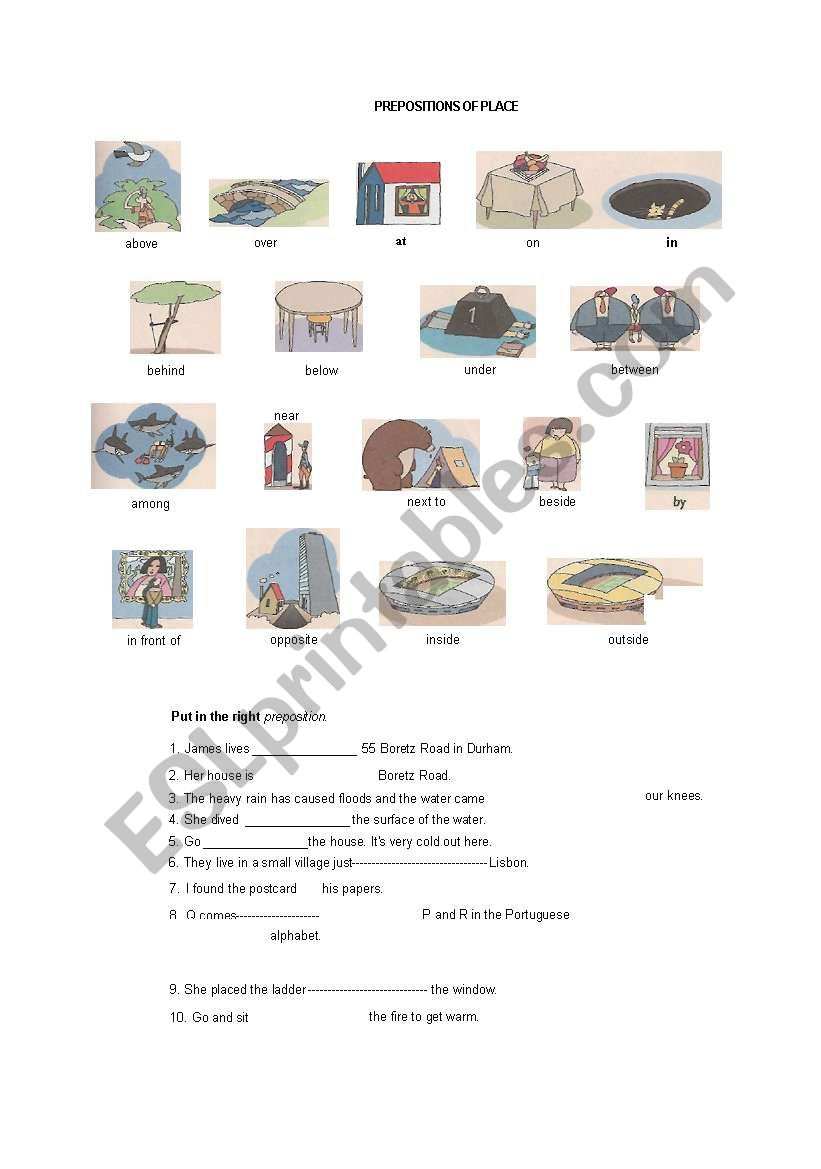 Prepositions of place - worksheet