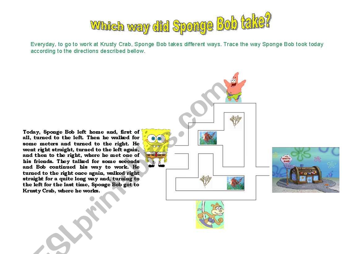 Sponge Bobs way to work worksheet