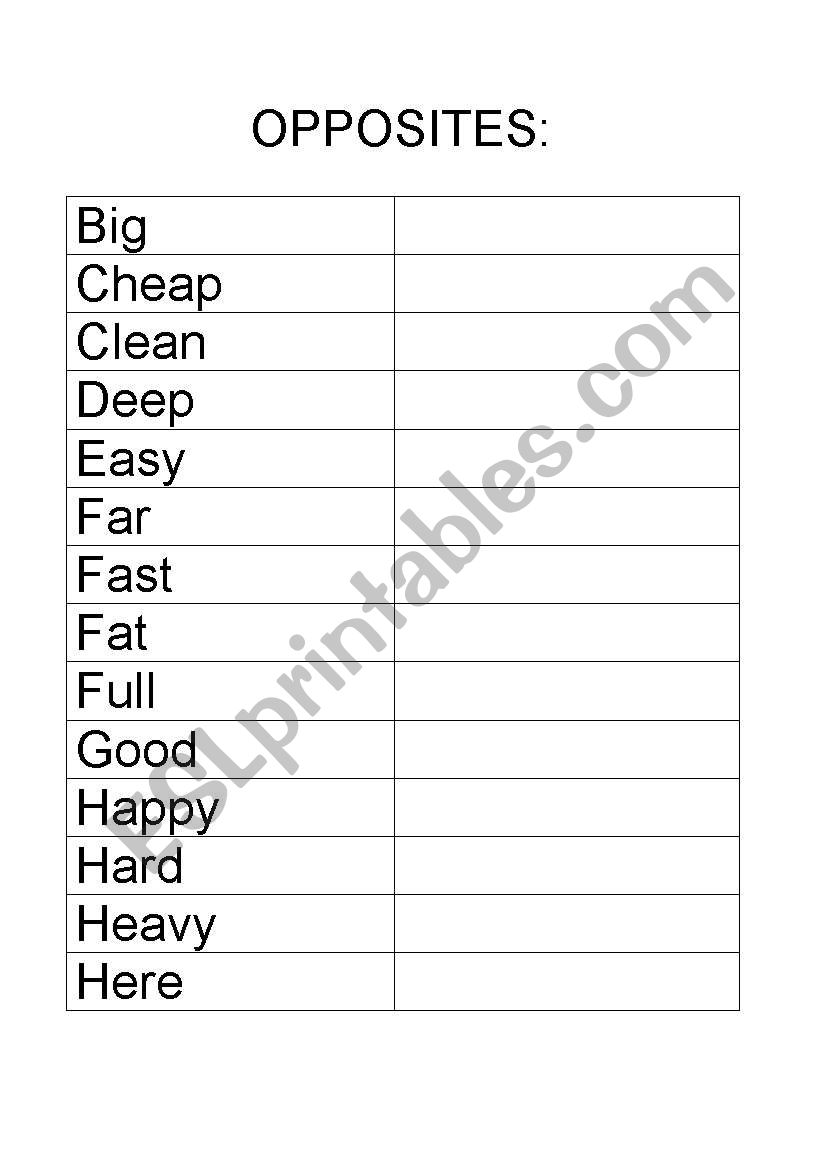 List of opposites (adjectives) 