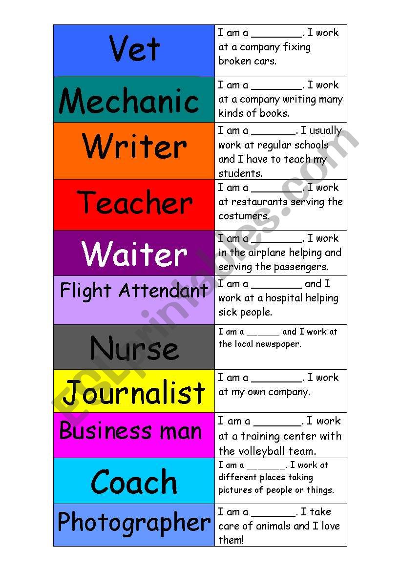 Occupations domino worksheet