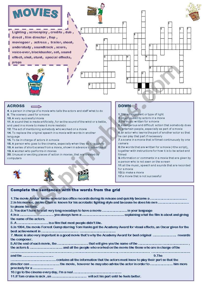 MOVIES CROSSWORD worksheet