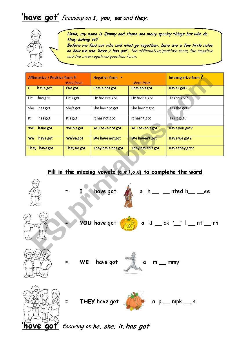 Have Has Got plus Personal Pronouns Haloweenish ooooooo